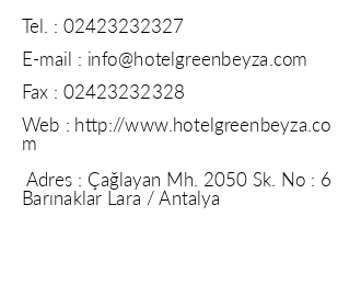 Green Beyza Hotel iletiim bilgileri